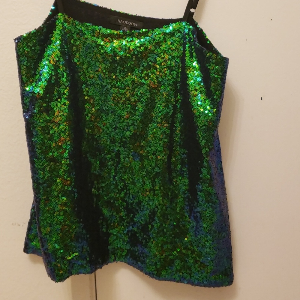 Green Blue Sequin Top
